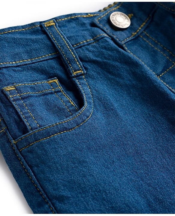 Babyhug Cotton Denim Full Length Washed Jeans With Stretch - Dark Blue