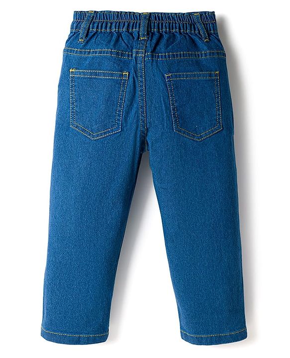 Babyhug Cotton Denim Full Length Washed Jeans With Stretch - Dark Blue