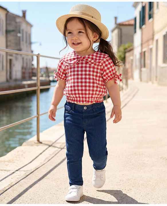 Babyhug Denim Full Length Washed Jeans With Stretch - Navy Blue