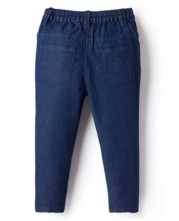 Babyhug Denim Full Length Washed Jeans With Stretch - Navy Blue