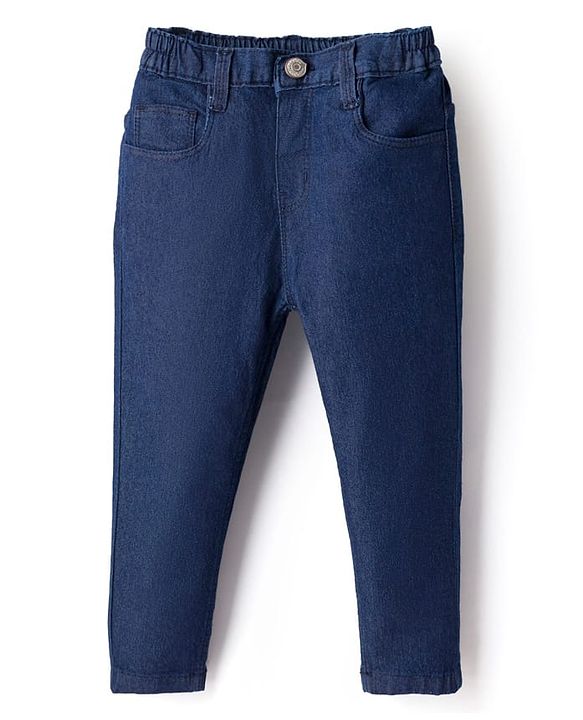 Babyhug Denim Full Length Washed Jeans With Stretch - Navy Blue