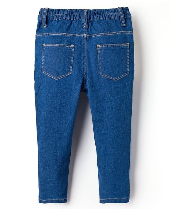 Babyhug Denim Full Length Washed Jeans With Stretch - Navy Blue