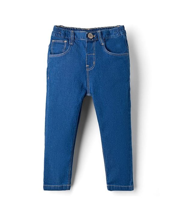 Babyhug Denim Full Length Washed Jeans With Stretch - Navy Blue