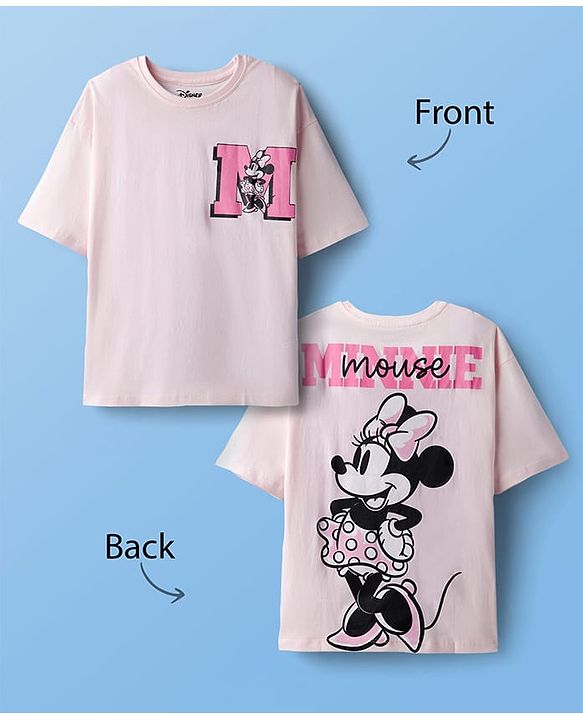 Pine Kids Disney Single Jersey Knit Drop Shoulder Half Sleeves T-Shirt with Minnie Mouse Graphics - Pink