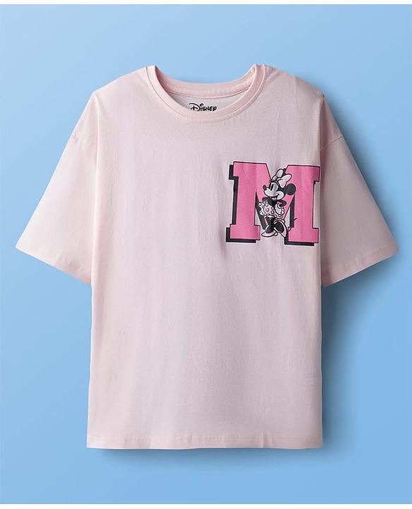 Pine Kids Disney Single Jersey Knit Drop Shoulder Half Sleeves T-Shirt with Minnie Mouse Graphics - Pink