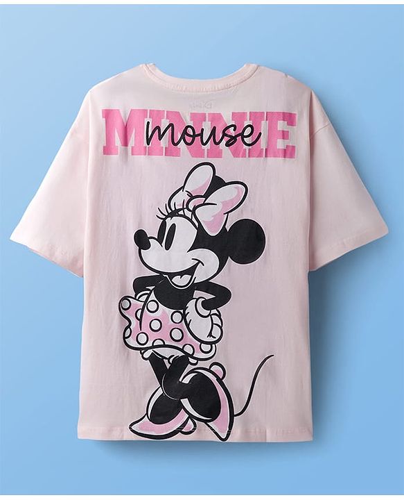 Pine Kids Disney Single Jersey Knit Drop Shoulder Half Sleeves T-Shirt with Minnie Mouse Graphics - Pink
