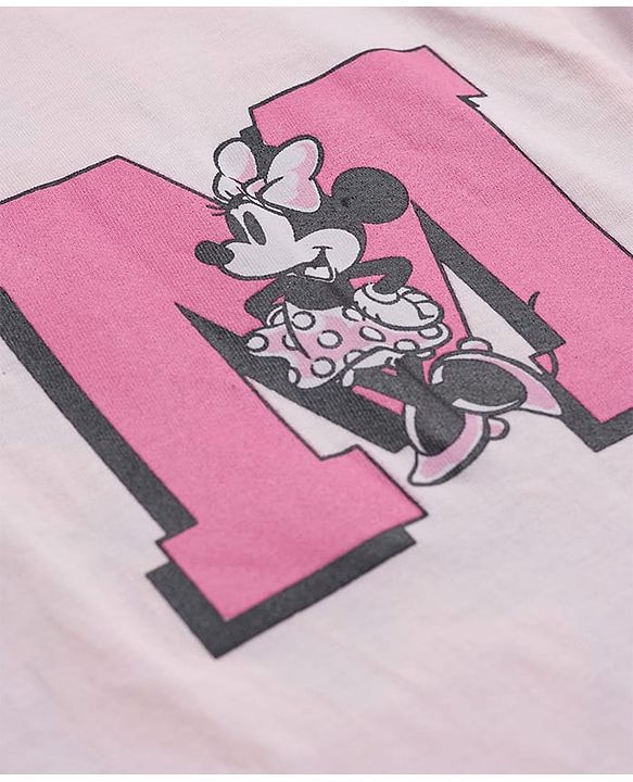 Pine Kids Disney Single Jersey Knit Drop Shoulder Half Sleeves T-Shirt with Minnie Mouse Graphics - Pink
