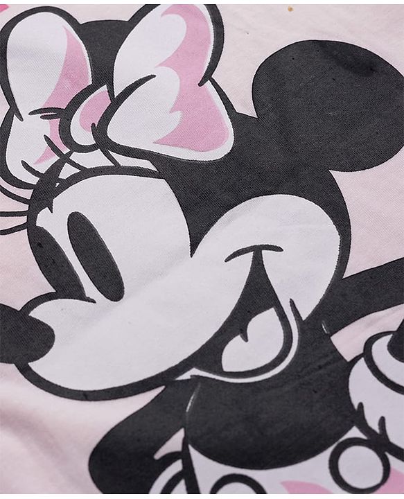 Pine Kids Disney Single Jersey Knit Drop Shoulder Half Sleeves T-Shirt with Minnie Mouse Graphics - Pink