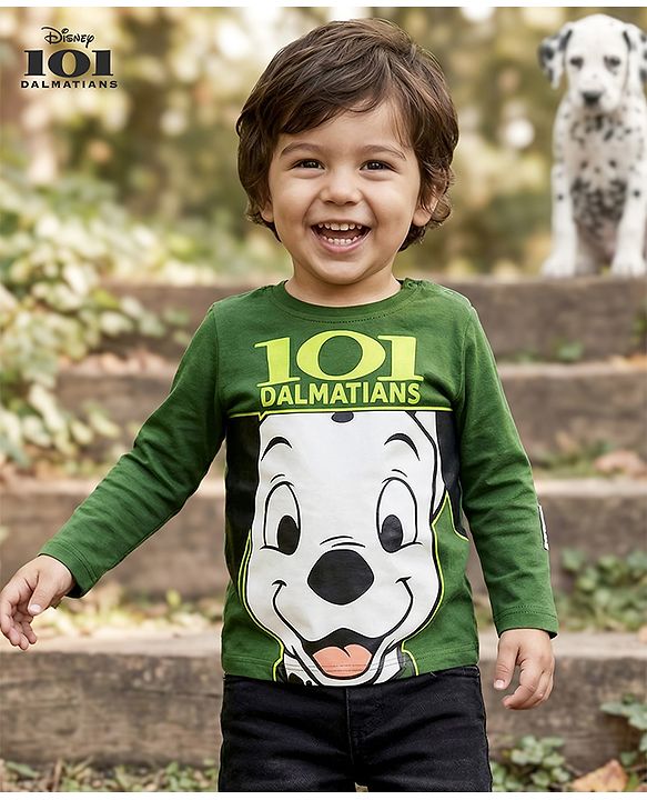 Babyhug Disney Single Jersey Knit Full Sleeves T-Shirt with 101 Dalmatians Graphics - Green