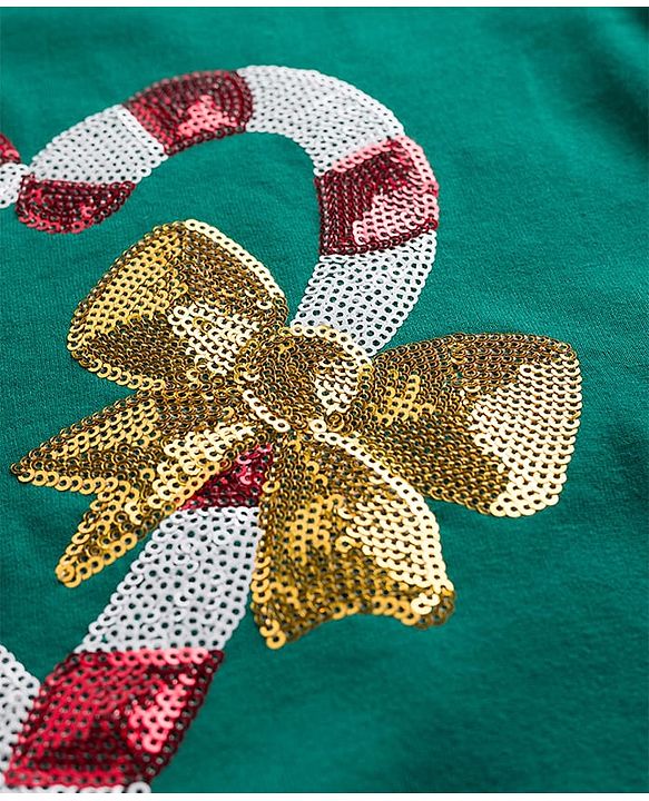Babyhug Fleece Knit Full Sleeves Sweatshirt With Sequin Detailing - Green