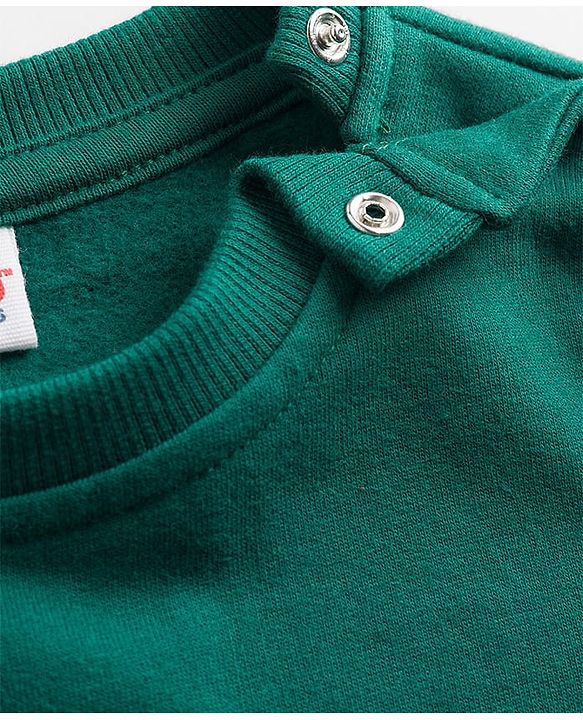 Babyhug Fleece Knit Full Sleeves Sweatshirt With Sequin Detailing - Green