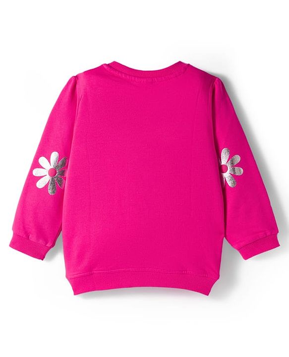 Babyhug Fleeve Knit Full Sleeves Sweatshirt With Foil Floral Print - Pink