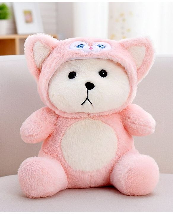 Babyhug 35cm Plush Hooded Teddy Bear Soft Toy - Pink| for Toddler Gifting| Boys & Girls| Stuffed Animal| Baby Safe| Cuddle & Travel Partner| Super Soft Fabric| Room & Car Décor