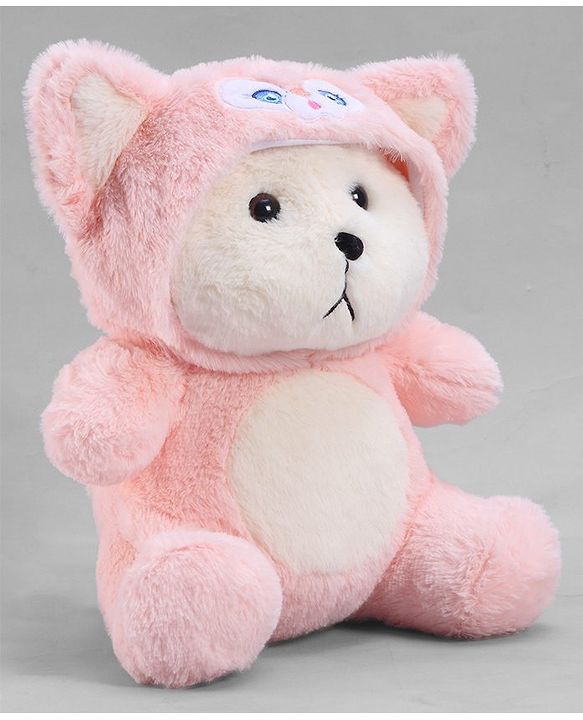 Babyhug 35cm Plush Hooded Teddy Bear Soft Toy - Pink| for Toddler Gifting| Boys & Girls| Stuffed Animal| Baby Safe| Cuddle & Travel Partner| Super Soft Fabric| Room & Car Décor