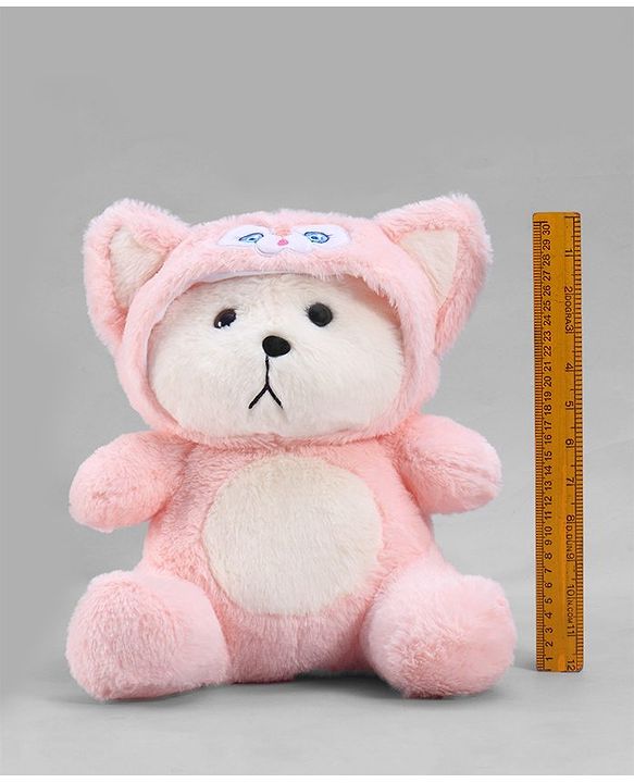 Babyhug 35cm Plush Hooded Teddy Bear Soft Toy - Pink| for Toddler Gifting| Boys & Girls| Stuffed Animal| Baby Safe| Cuddle & Travel Partner| Super Soft Fabric| Room & Car Décor