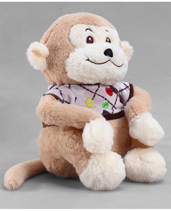 Babyhug 35cm Plush Cute Monkey with T-shirt Soft Toy - Brown| for Toddler Gifting| Boys & Girls| Stuffed Animal| Baby Safe| Cuddle & Travel Partner| Super Soft Fabric| Room & Car Décor