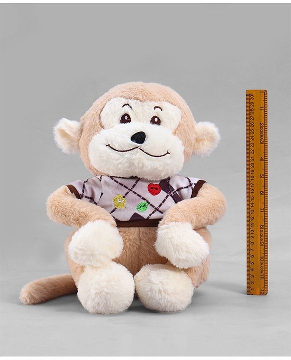 Babyhug 35cm Plush Cute Monkey with T-shirt Soft Toy - Brown| for Toddler Gifting| Boys & Girls| Stuffed Animal| Baby Safe| Cuddle & Travel Partner| Super Soft Fabric| Room & Car Décor