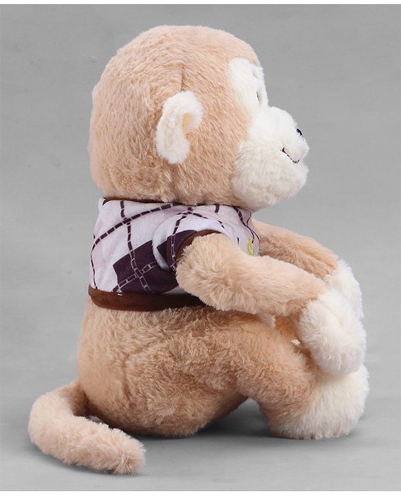Babyhug 35cm Plush Cute Monkey with T-shirt Soft Toy - Brown| for Toddler Gifting| Boys & Girls| Stuffed Animal| Baby Safe| Cuddle & Travel Partner| Super Soft Fabric| Room & Car Décor
