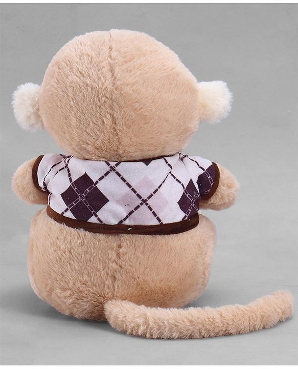 Babyhug 35cm Plush Cute Monkey with T-shirt Soft Toy - Brown| for Toddler Gifting| Boys & Girls| Stuffed Animal| Baby Safe| Cuddle & Travel Partner| Super Soft Fabric| Room & Car Décor