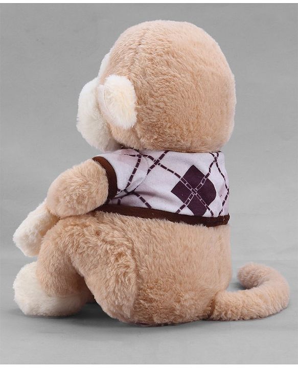 Babyhug 35cm Plush Cute Monkey with T-shirt Soft Toy - Brown| for Toddler Gifting| Boys & Girls| Stuffed Animal| Baby Safe| Cuddle & Travel Partner| Super Soft Fabric| Room & Car Décor