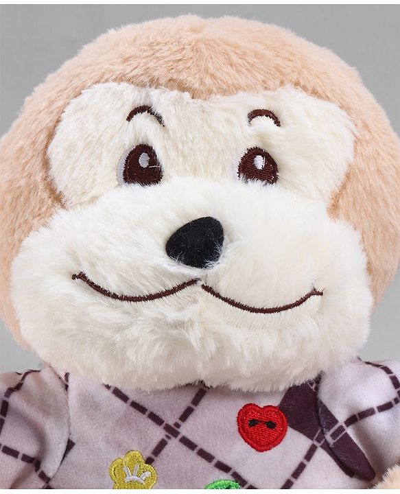 Babyhug 35cm Plush Cute Monkey with T-shirt Soft Toy - Brown| for Toddler Gifting| Boys & Girls| Stuffed Animal| Baby Safe| Cuddle & Travel Partner| Super Soft Fabric| Room & Car Décor
