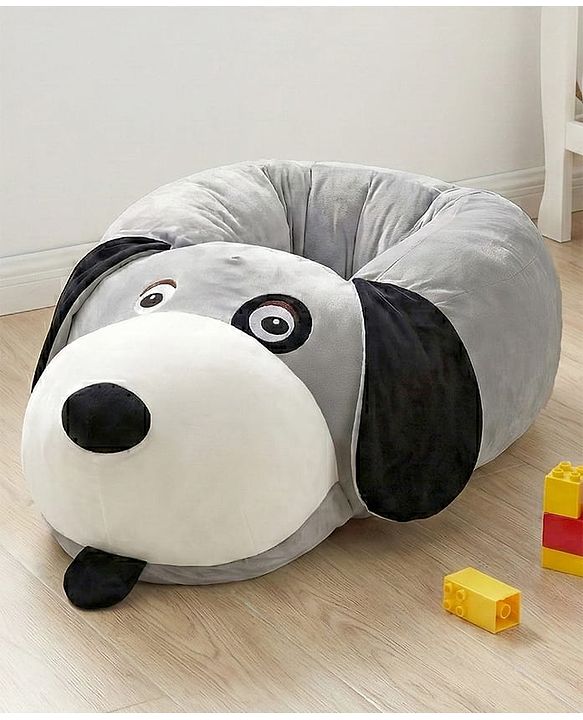 Babyhug Plush Dog Baby Seater - Grey|Super Soft & Comfortable| Sitting Support for Infants| Ideal for Playtime|Rest & Lounging|  Infant Safety Chair| Toddler Sitting Trainer| Maintain Good Posture