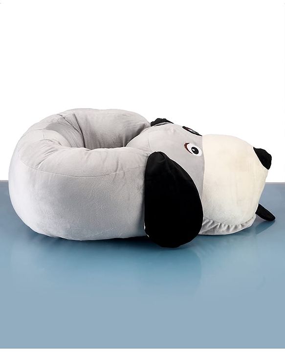 Babyhug Plush Dog Baby Seater - Grey|Super Soft & Comfortable| Sitting Support for Infants| Ideal for Playtime|Rest & Lounging|  Infant Safety Chair| Toddler Sitting Trainer| Maintain Good Posture