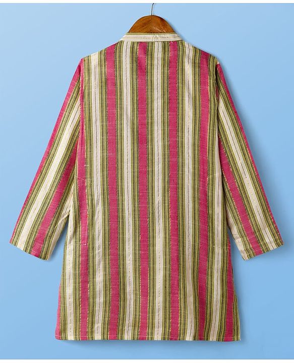 Pine Kids Woven Full Sleeves Kurta Pajama Set with Stripes - White