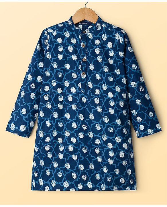 Pine Kids Cotton Woven Floral Printed Kurta & Pyjama Set - Blue