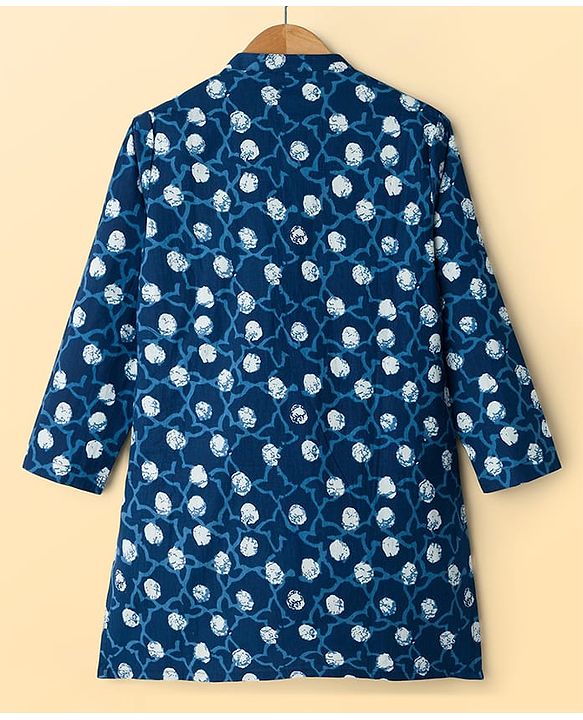 Pine Kids Cotton Woven Floral Printed Kurta & Pyjama Set - Blue