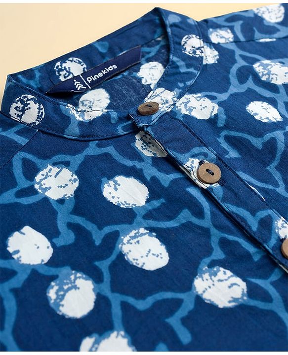 Pine Kids Cotton Woven Floral Printed Kurta & Pyjama Set - Blue