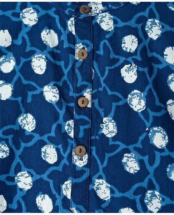Pine Kids Cotton Woven Floral Printed Kurta & Pyjama Set - Blue