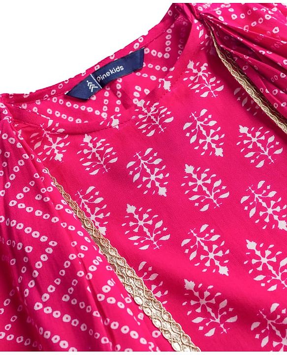 Pine Kids Cotton Woven Sleeveless Floral & Badhani Printed Top with Jacket & Pant Set - Pink