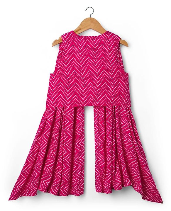 Pine Kids Cotton Woven Sleeveless Floral & Badhani Printed Top with Jacket & Pant Set - Pink