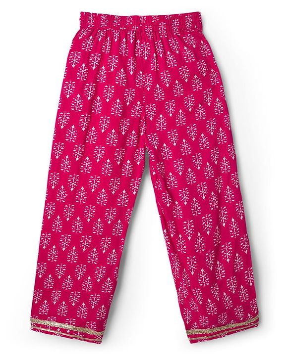 Pine Kids Cotton Woven Sleeveless Floral & Badhani Printed Top with Jacket & Pant Set - Pink