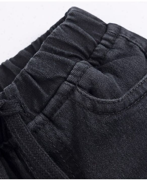 Babyhug Denim Full Length Washed Joggers with Stretch - Black