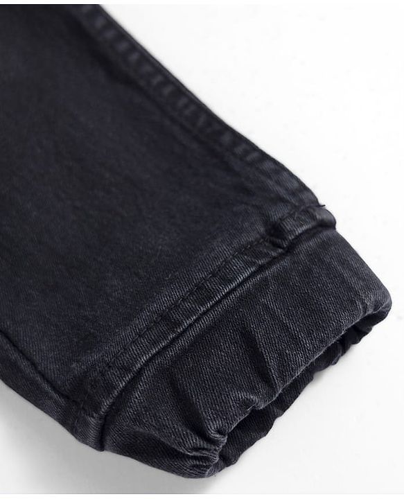 Babyhug Denim Full Length Washed Joggers with Stretch - Black