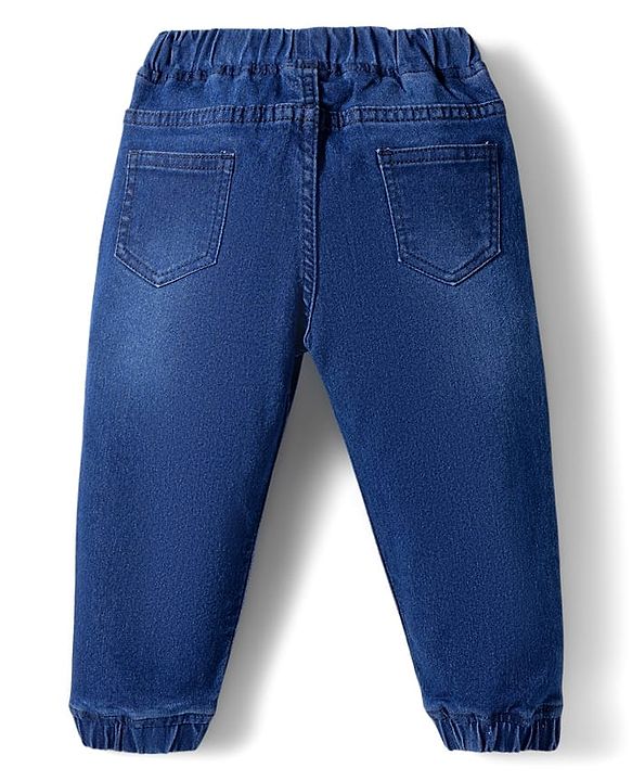 Babyhug Denim Full Length Washed Joggers with Stretch - Black