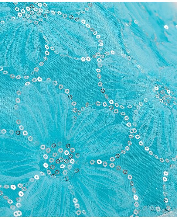 Pine Kids Woven Half Sleeves Party Dress With Floral Embroidery & Sequin Detailing - Light Blue