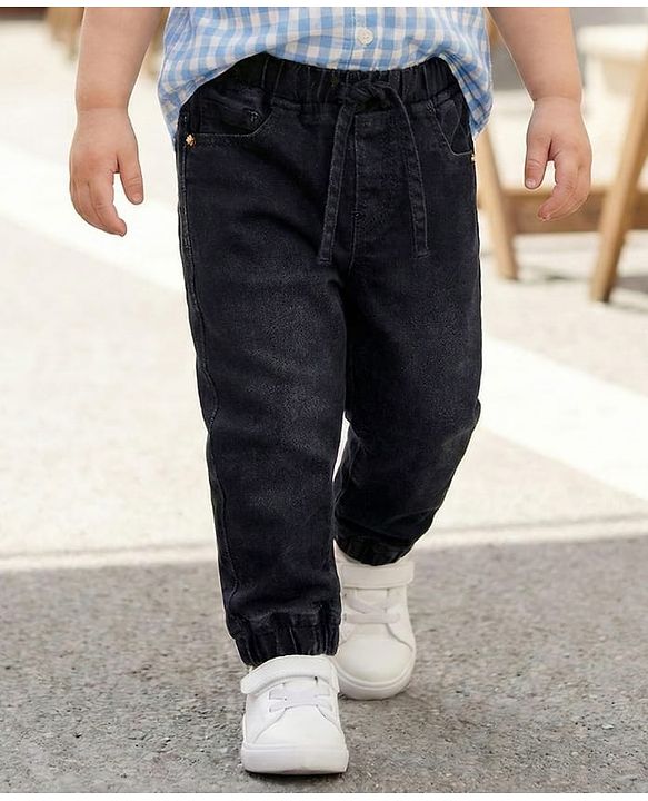 Babyhug Denim Full Length Washed Jogger With Stretch - Black