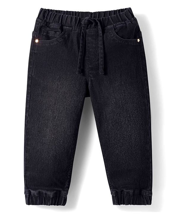Babyhug Denim Full Length Washed Jogger With Stretch - Black
