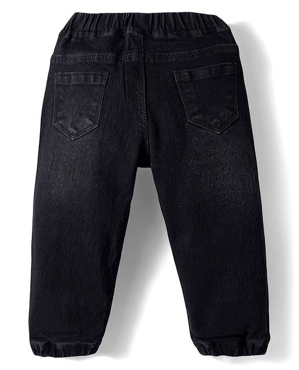 Babyhug Denim Full Length Washed Jogger With Stretch - Black