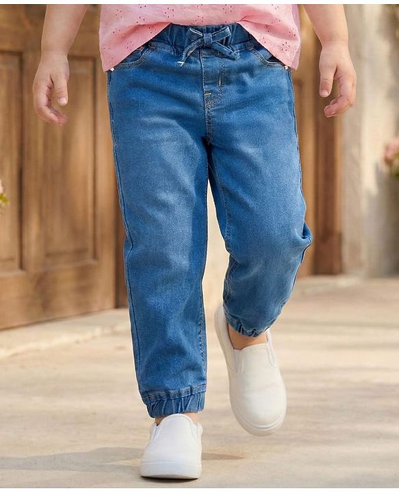 Babyhug Denim Full Length Washed Jogger With Stretch - Black