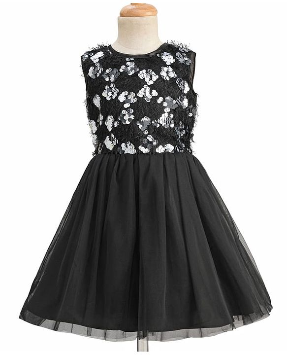 Pine Kids Knit Sleeveless Flared Party Dress with Sequin Detailing - Black