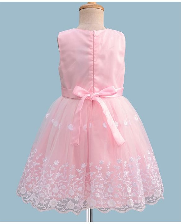 Pine Kids Knit Sleeveless Flared Party Dress with Floral Embroidery - Pink