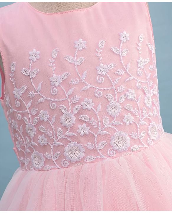 Pine Kids Knit Sleeveless Flared Party Dress with Floral Embroidery - Pink
