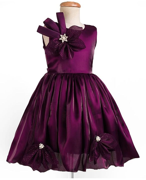 Pine Kids Woven Sleeveless Party Dress with Floral Applique - Dark Purple