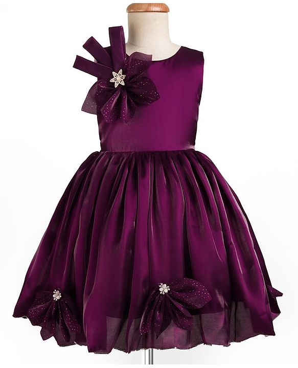 Pine Kids Woven Sleeveless Party Dress with Floral Applique - Dark Purple