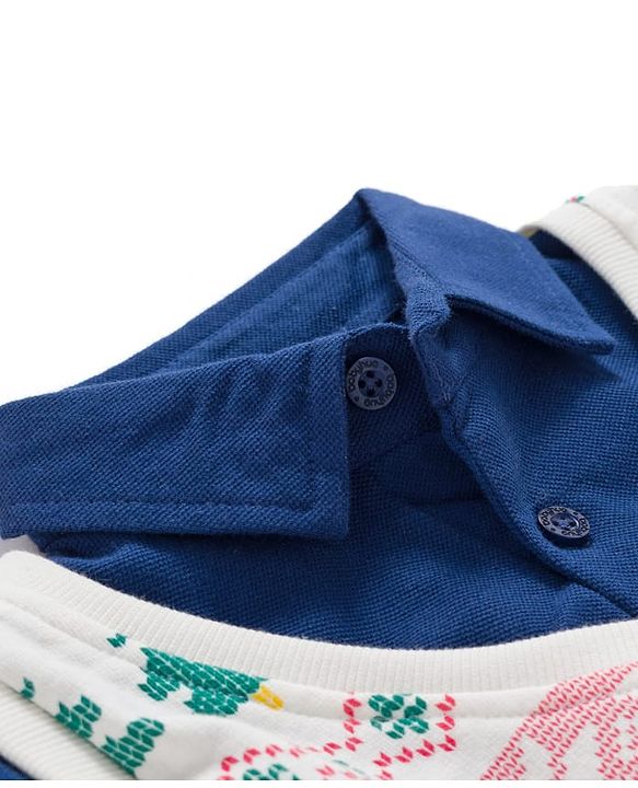 Babyhug Cotton Knit Full Sleeves Overlapped Sweatshirt with Floral & Christmas Theme Print - Navy Blue & White