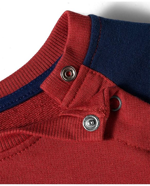 Babyhug Cotton Knit Full Raglan Sleeves Sweatshirt With Lion Print - Dark Red